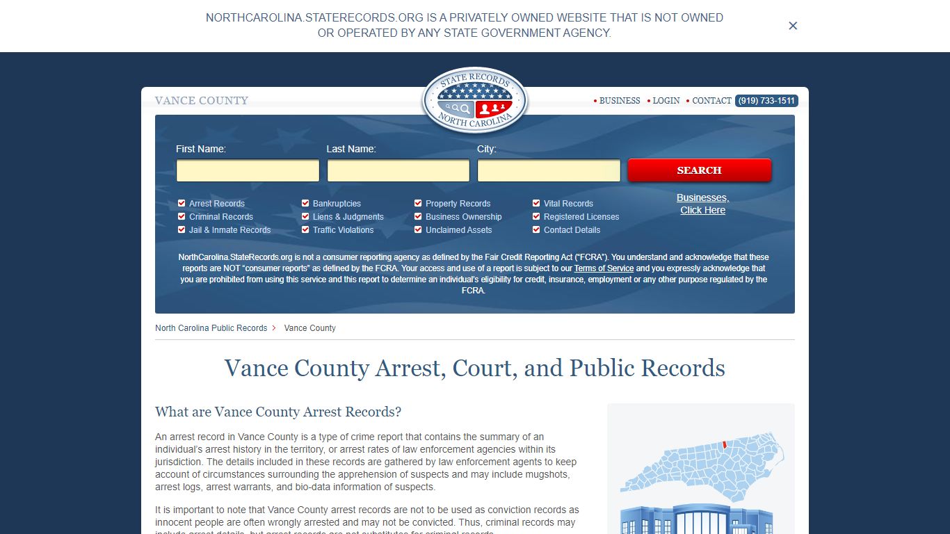 Vance County Arrest, Court, and Public Records